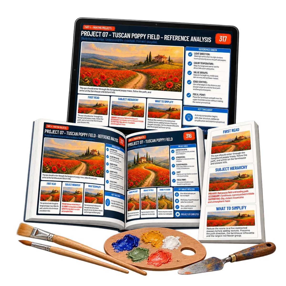 Digital acrylic painting guide: bonus. Painting supplies shown for illustration only.